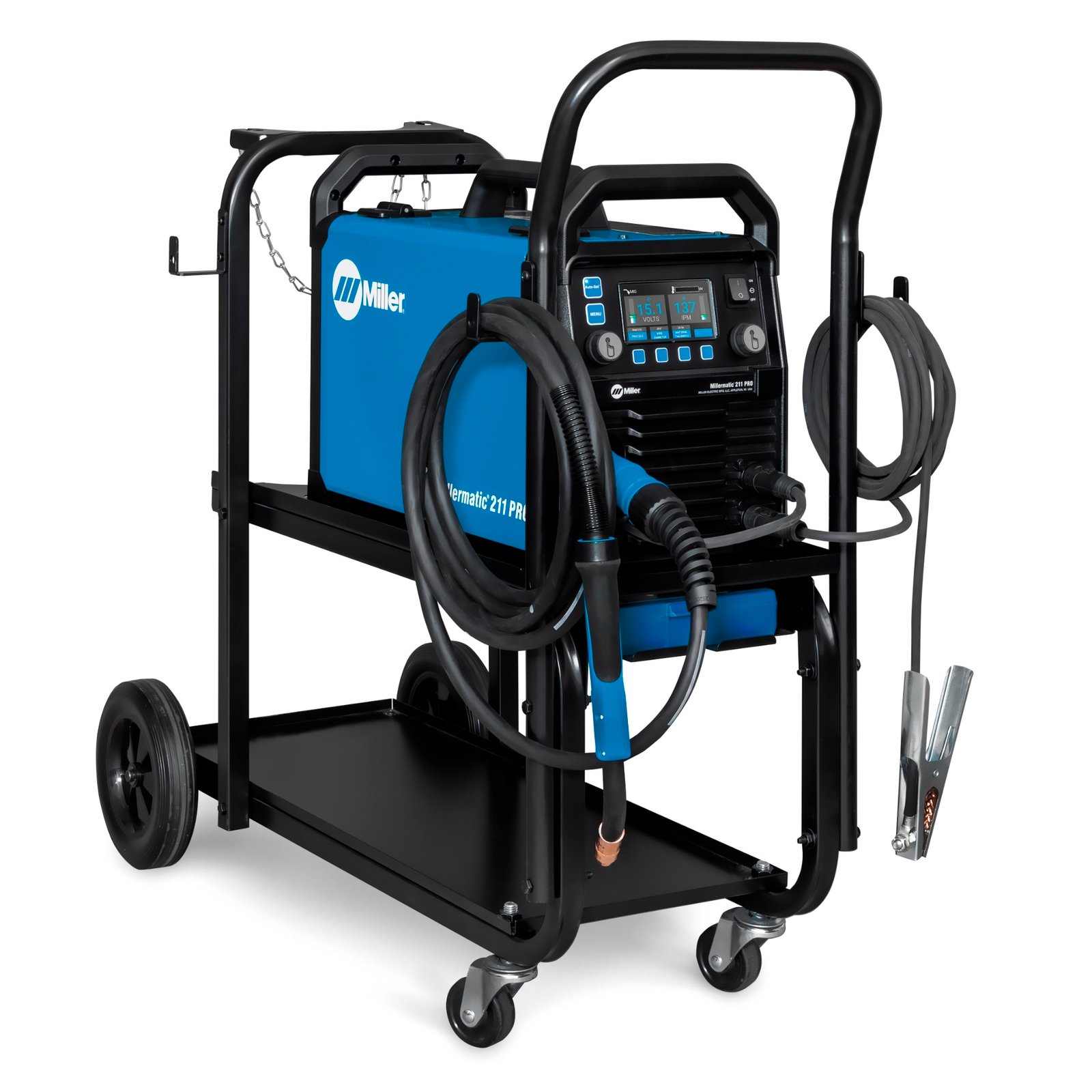 Miller Millermatic® 211 PRO MIG Welder with Running Gear & Cylinder Rack – 951000073_68db54e5a3b99.jpeg Miller Millermatic® 211 PRO MIG Welder with Running Gear & Cylinder Rack - 951000073 - Image 1