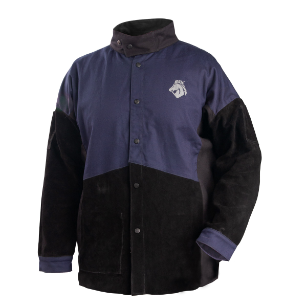 BSX® FR Cotton & Cowhide Hybrid Welding Jacket, Navy & Black JH1016-NB_68e04acd4b80c.png BSX® FR Cotton & Cowhide Hybrid Welding Jacket, Navy & Black JH1016-NB - Image 1
